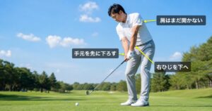 右肩を開かず手元を下ろす練習