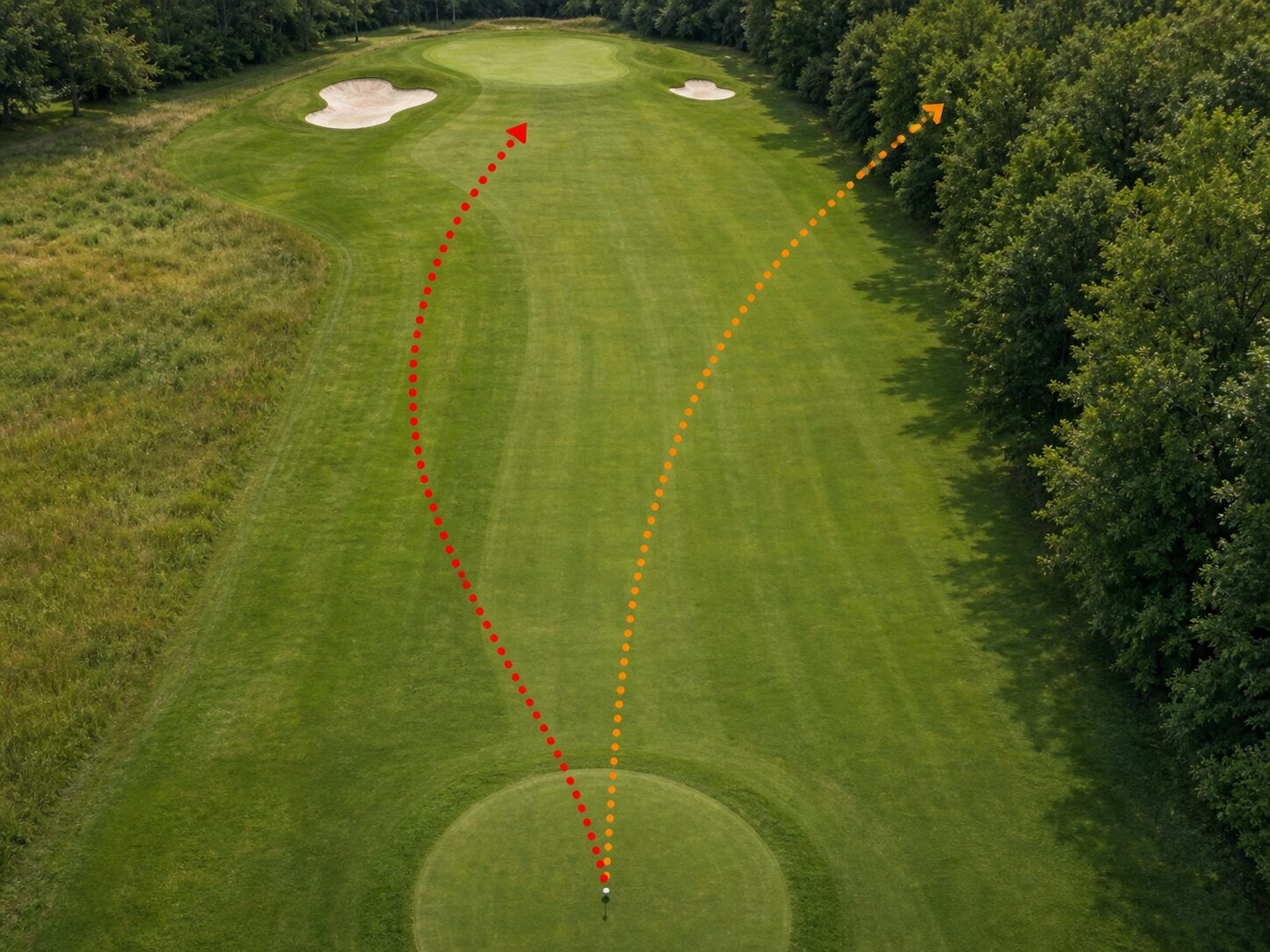 プッシュスライスと狙い通りの弾道の比較俯瞰図