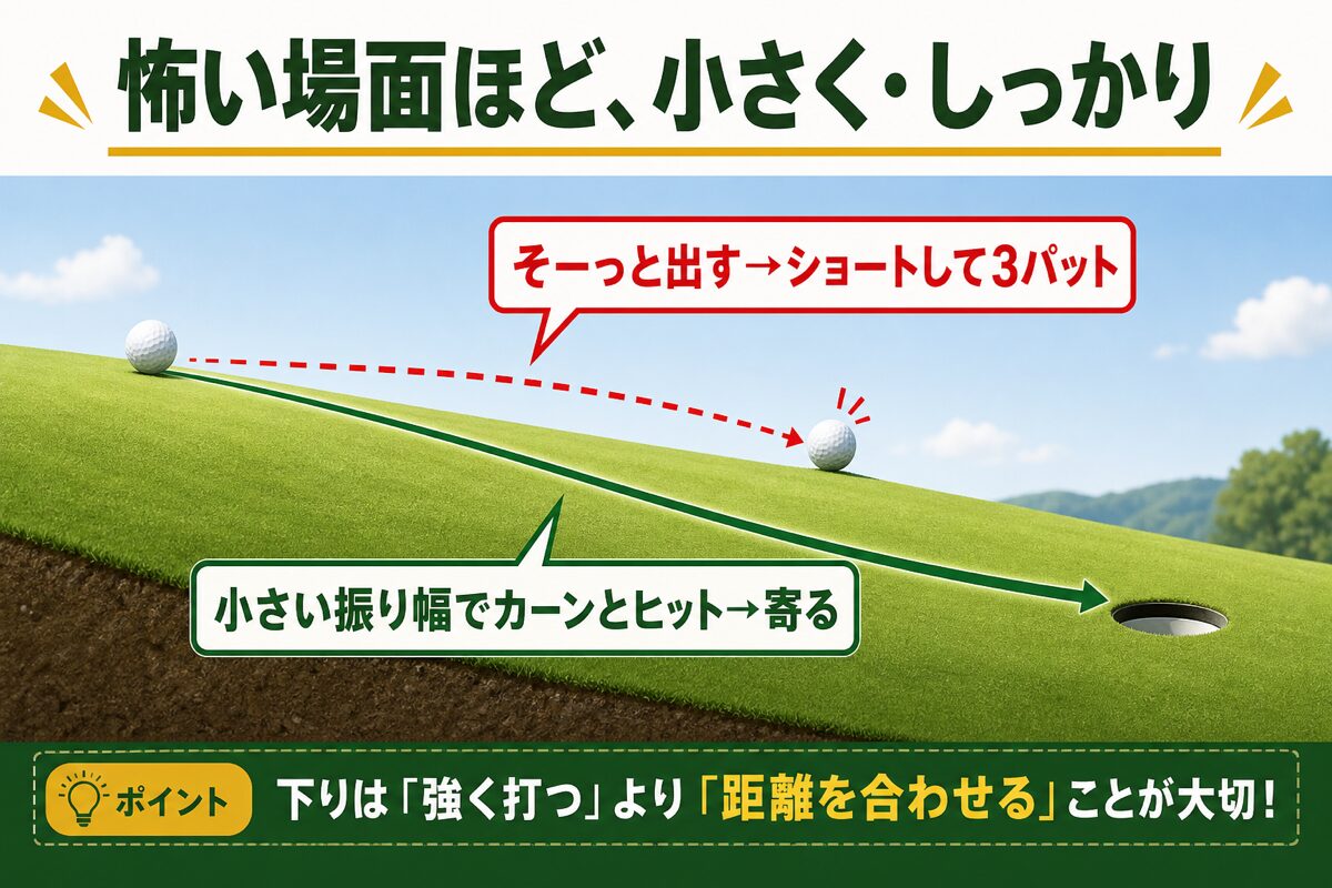 怖い場面ほど小さい振り幅でしっかりヒットする考え方の図解