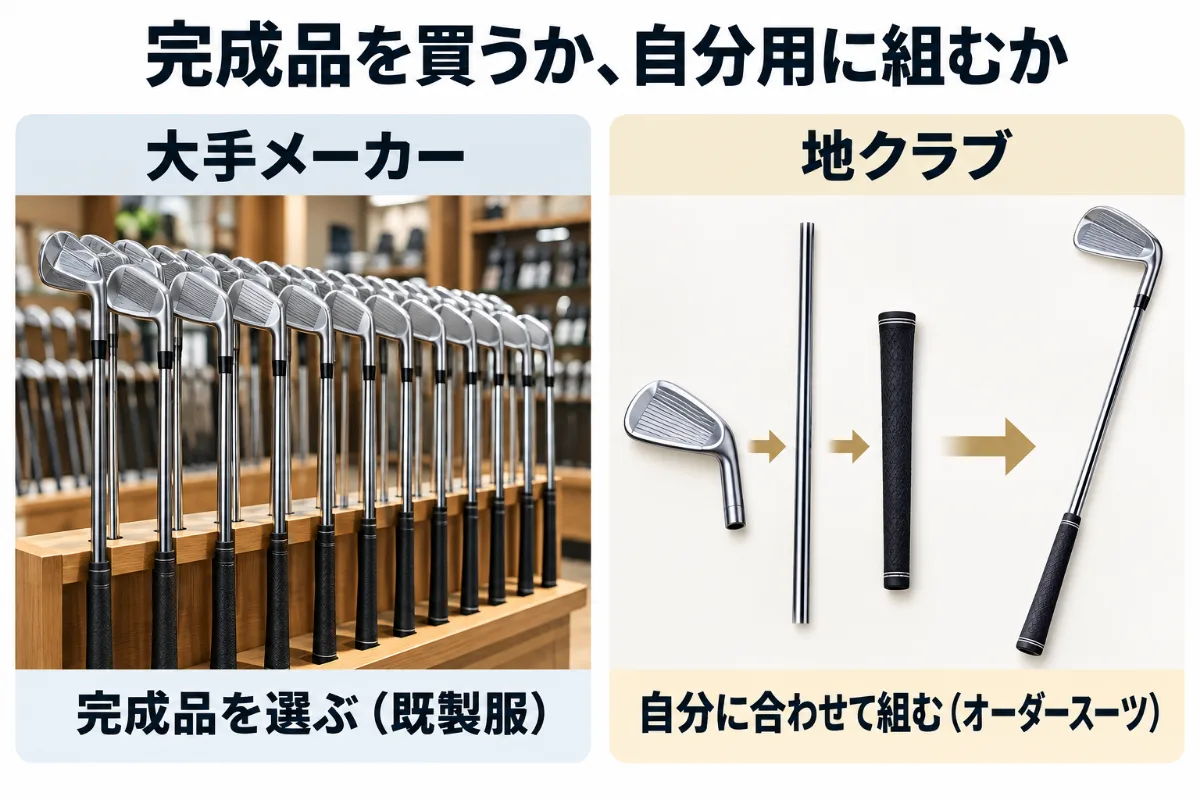 大手メーカーは完成品を選ぶ、地クラブは自分に合わせて組む