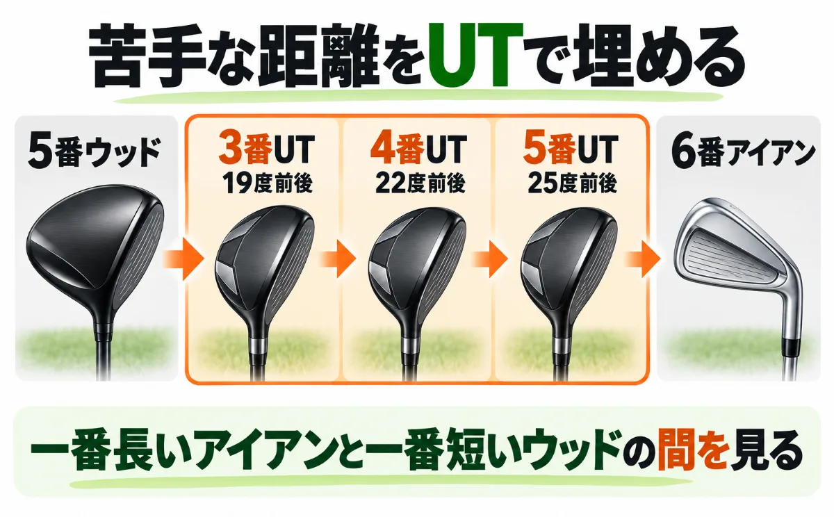苦手な距離をユーティリティで埋める（5番ウッドと6番アイアンの間に3番〜5番UT）