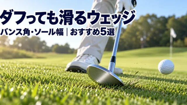ワイドソールのウェッジが芝の上を滑ってボールを打つ瞬間
