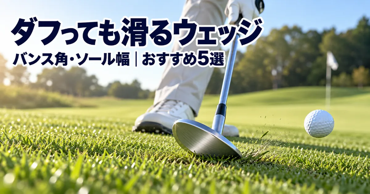 ワイドソールのウェッジが芝の上を滑ってボールを打つ瞬間